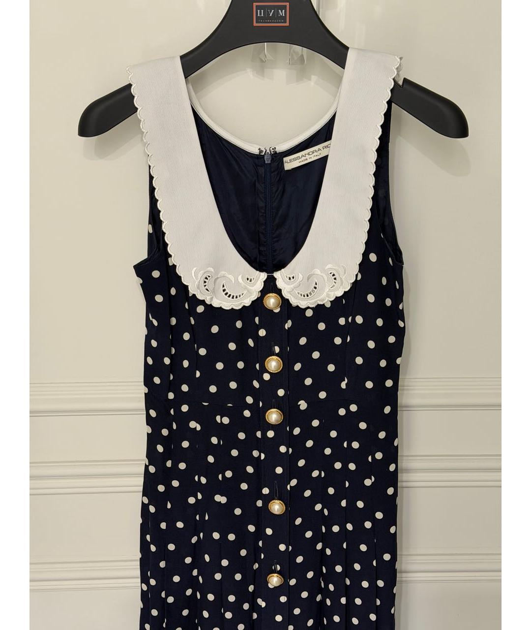 ALESSANDRA RICH Темно-синее шелковое повседневное платье, фото 4