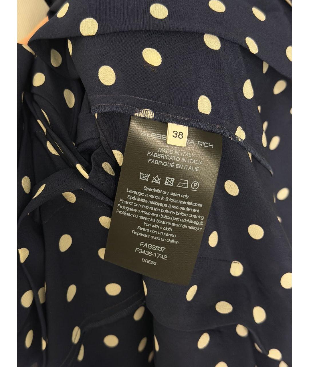 ALESSANDRA RICH Темно-синее шелковое повседневное платье, фото 7