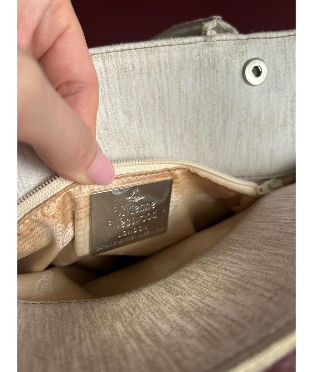 VIVIENNE WESTWOOD Бежевая кожаная сумка с короткими ручками, фото 4