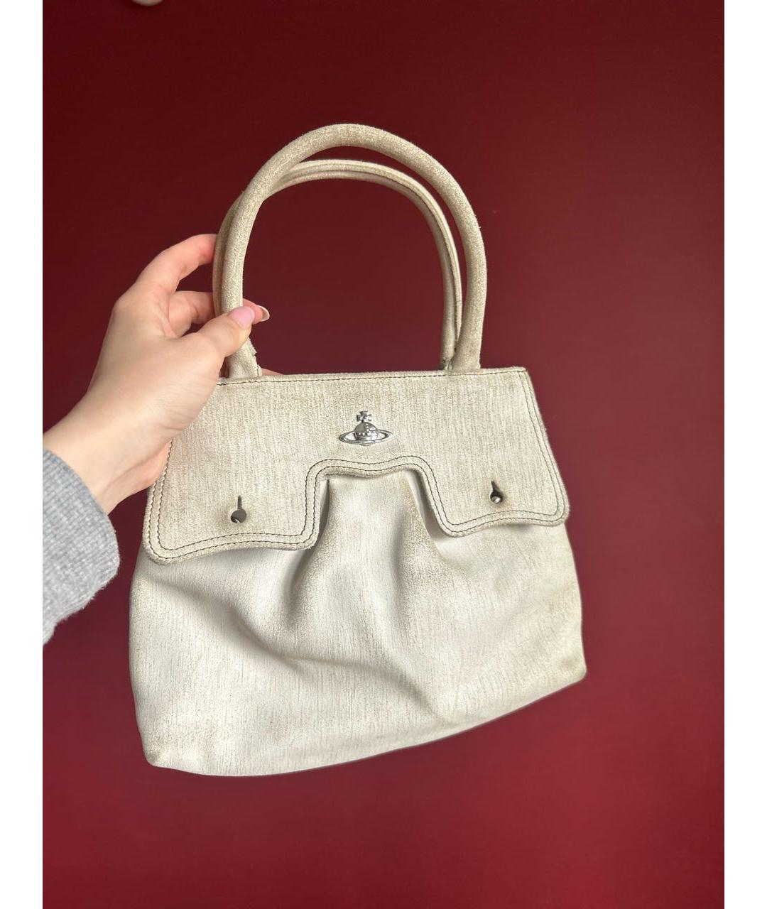 VIVIENNE WESTWOOD Бежевая кожаная сумка с короткими ручками, фото 7