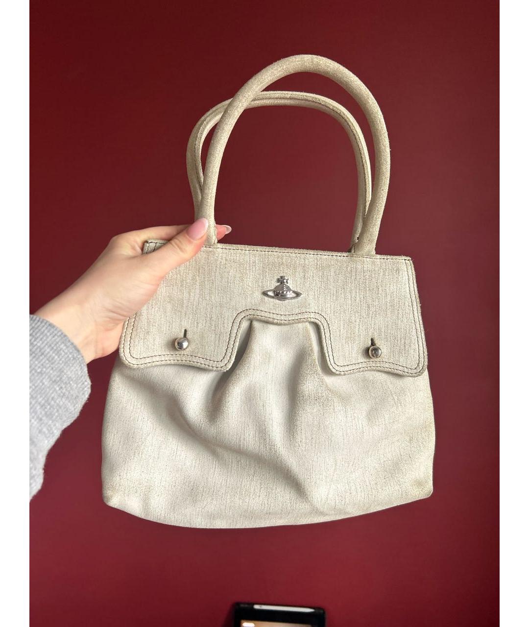 VIVIENNE WESTWOOD Бежевая кожаная сумка с короткими ручками, фото 5