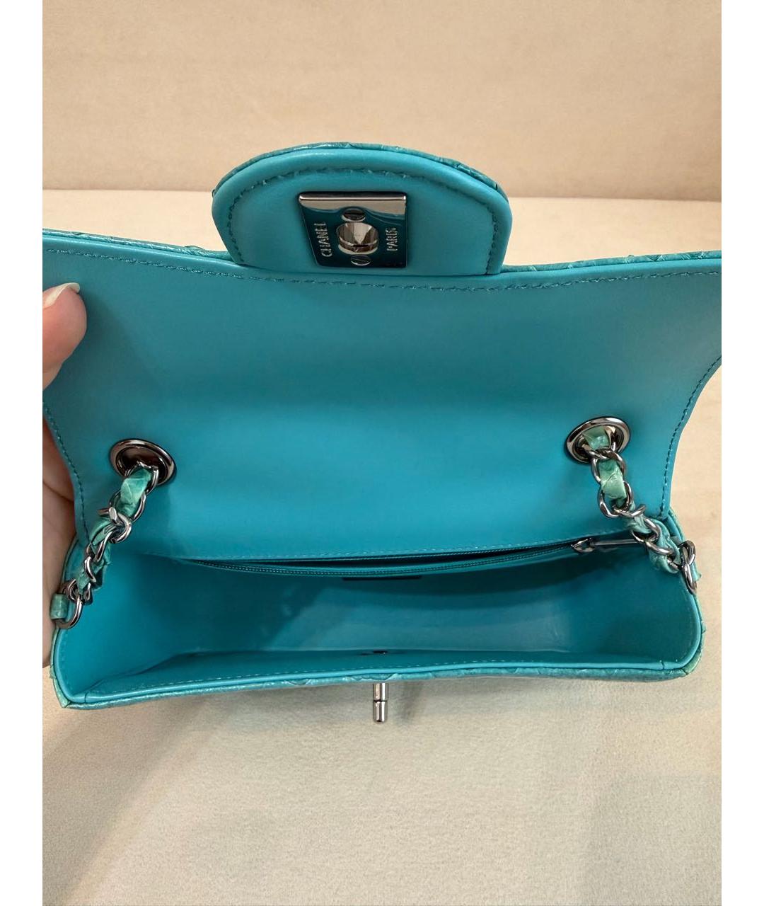 CHANEL Бирюзовая кожаная сумка через плечо, фото 4