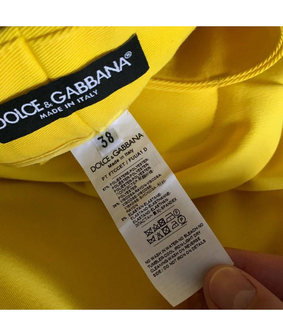 DOLCE&GABBANA Желтые полиэстеровые прямые брюки, фото 6