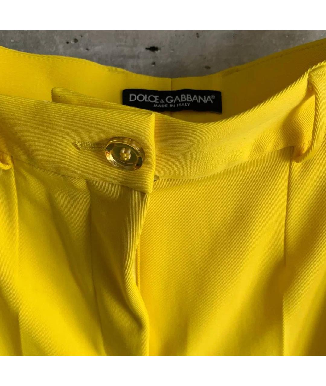 DOLCE&GABBANA Желтые полиэстеровые прямые брюки, фото 3