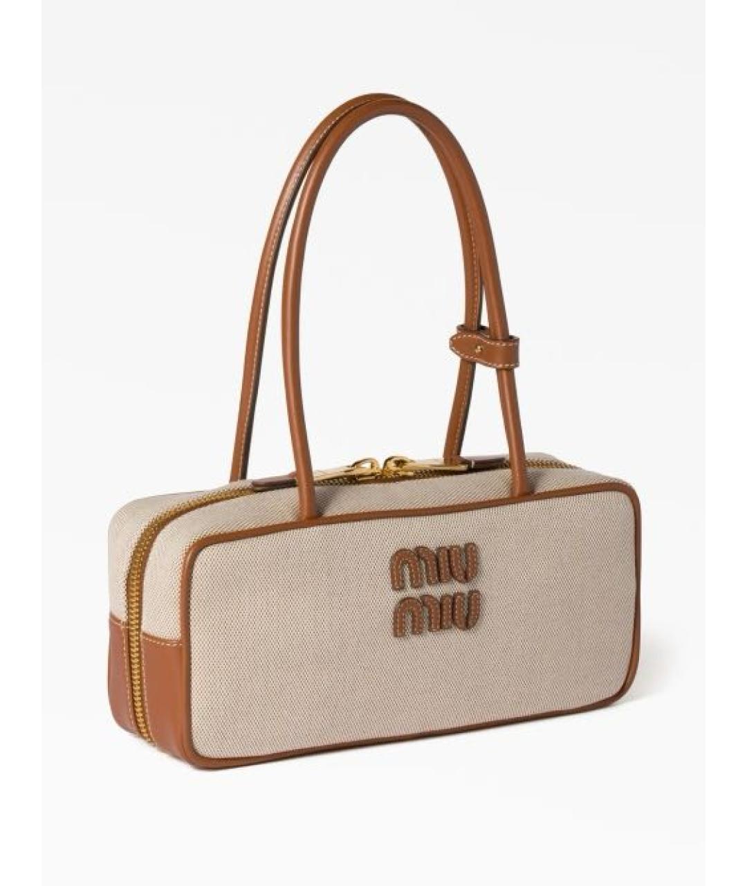 MIU MIU Бежевая хлопковая сумка через плечо, фото 2