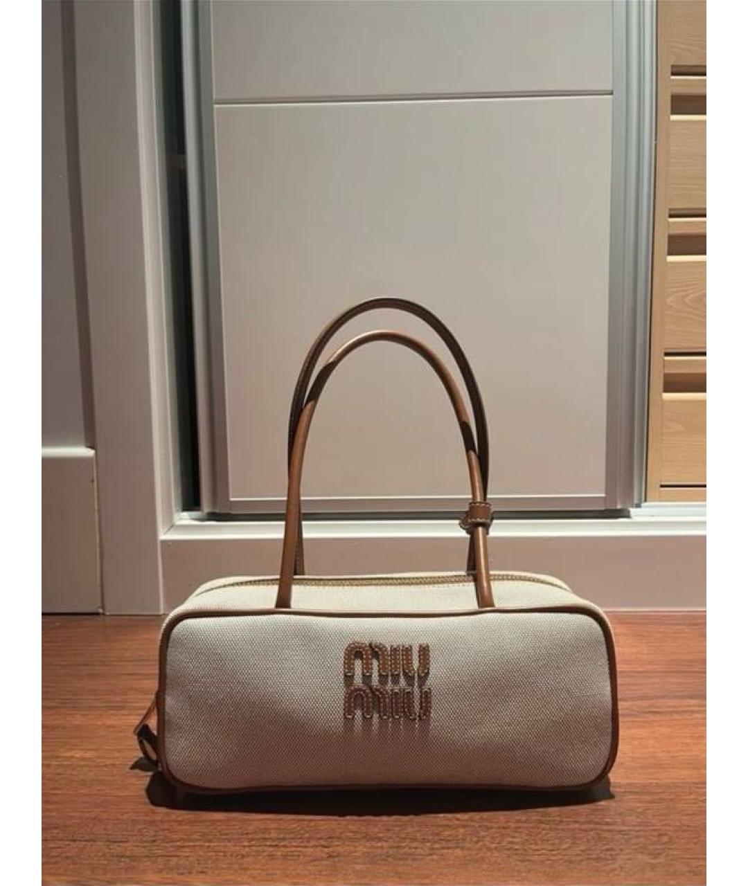 MIU MIU Бежевая хлопковая сумка через плечо, фото 5