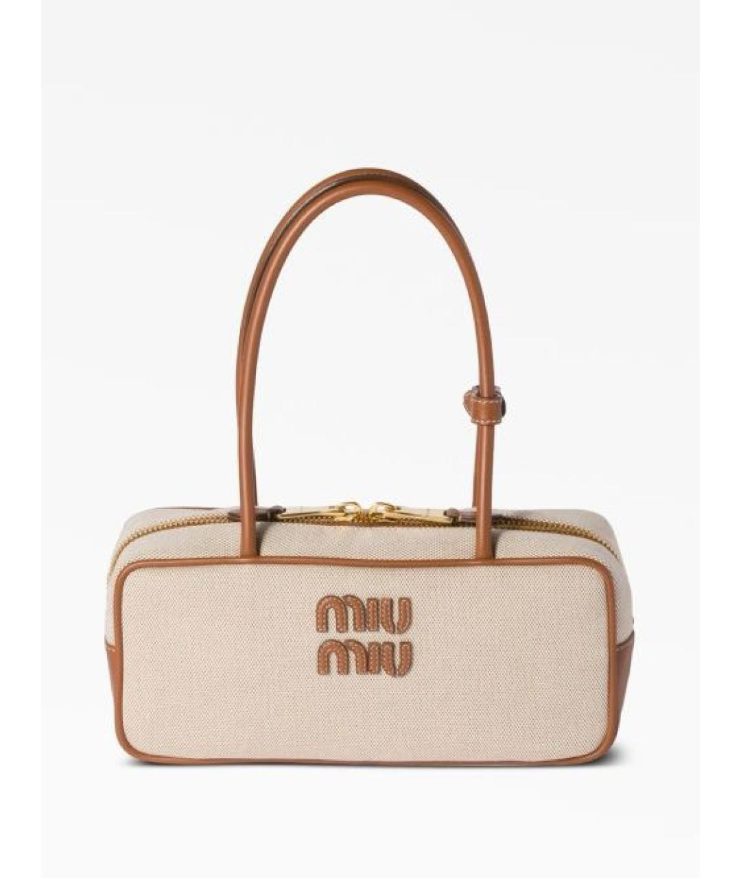 MIU MIU Бежевая хлопковая сумка через плечо, фото 9