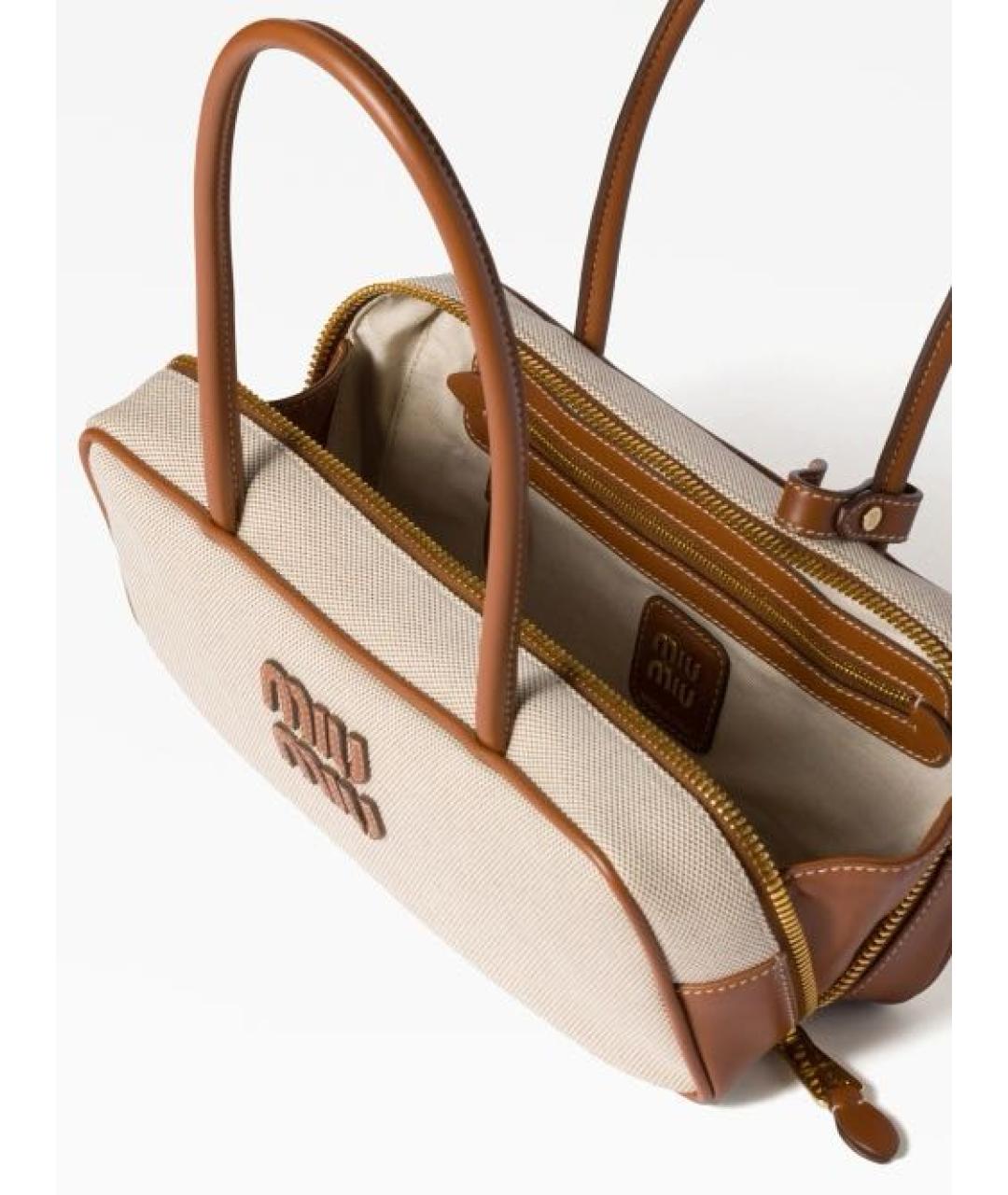 MIU MIU Бежевая хлопковая сумка через плечо, фото 4