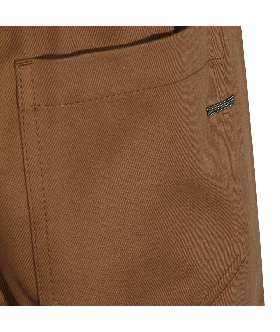 BRUNELLO CUCINELLI Коричневые хлопковые прямые брюки, фото 4