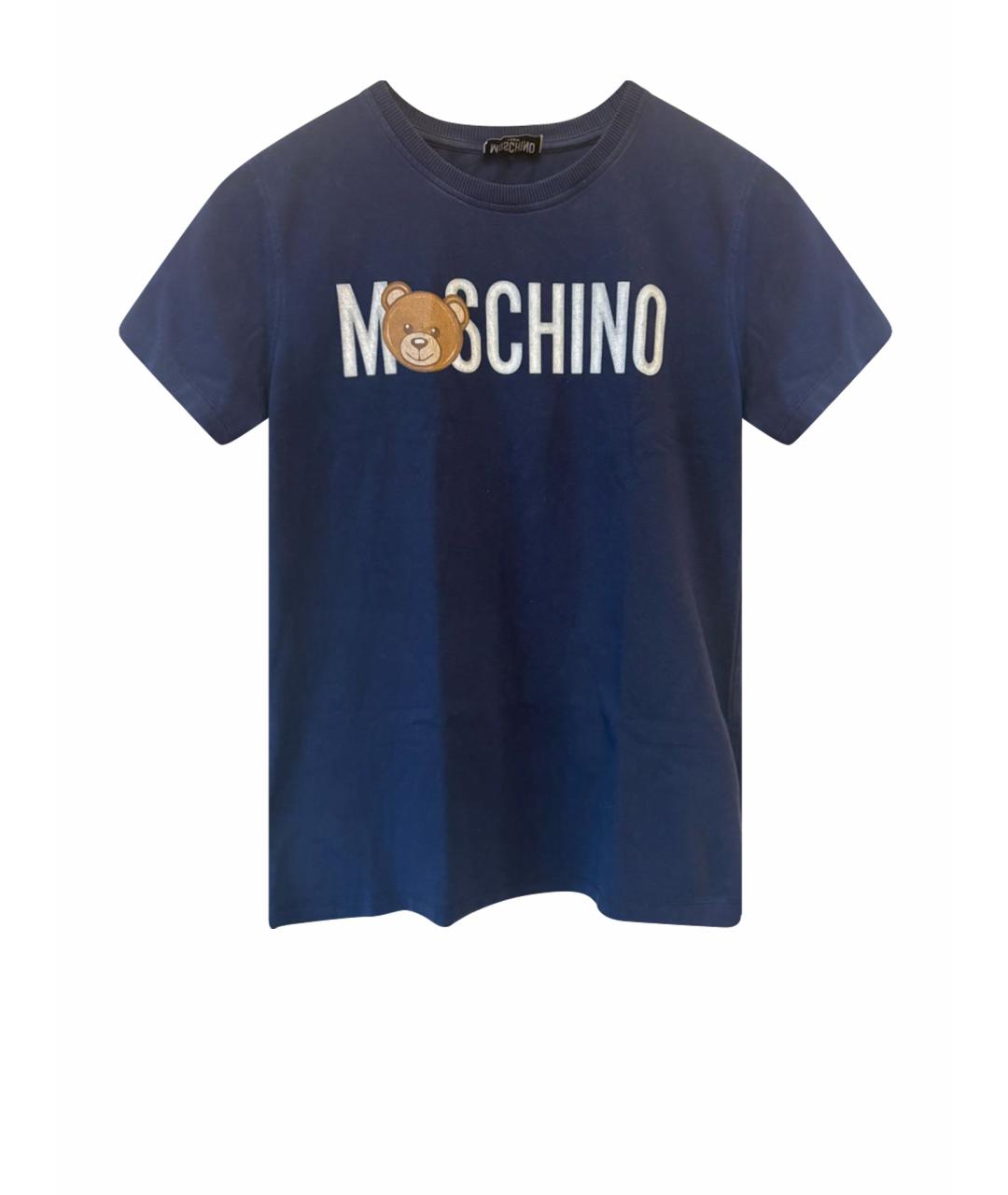 MOSCHINO Темно-синяя хлопковая футболка, фото 1