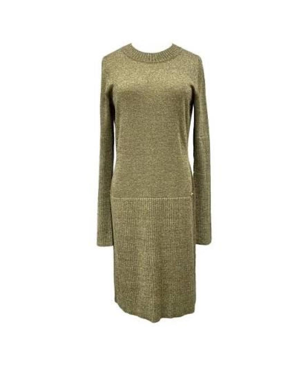 CHANEL Золотое шерстяное повседневное платье, фото 5