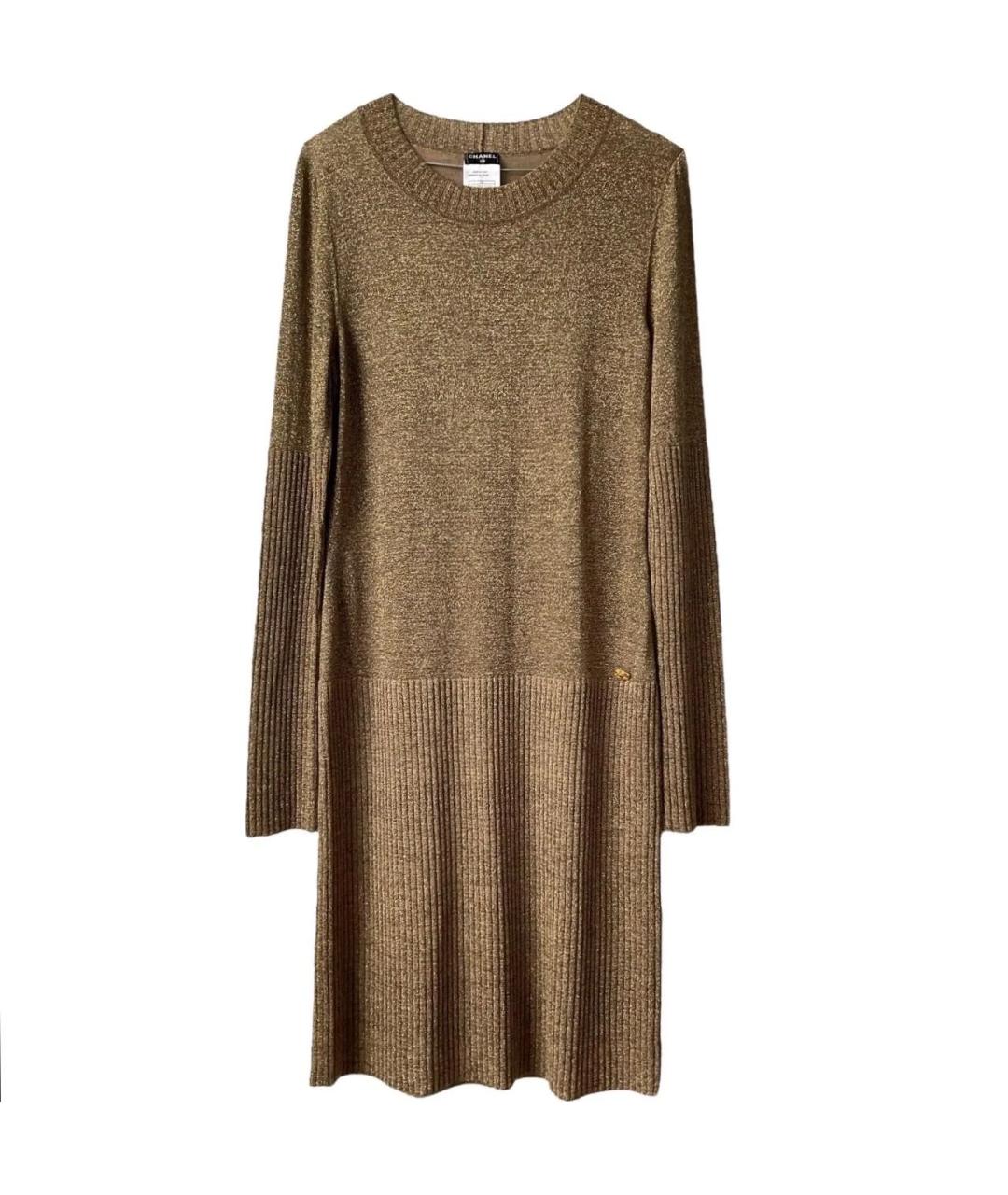 CHANEL Золотое шерстяное повседневное платье, фото 6