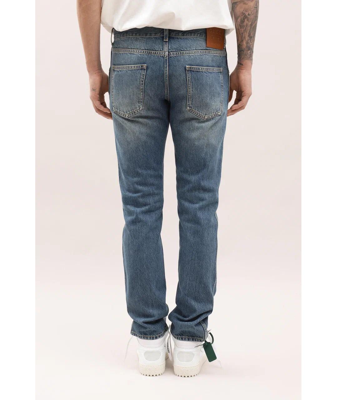 GUCCI Голубые хлопковые джинсы скинни, фото 3