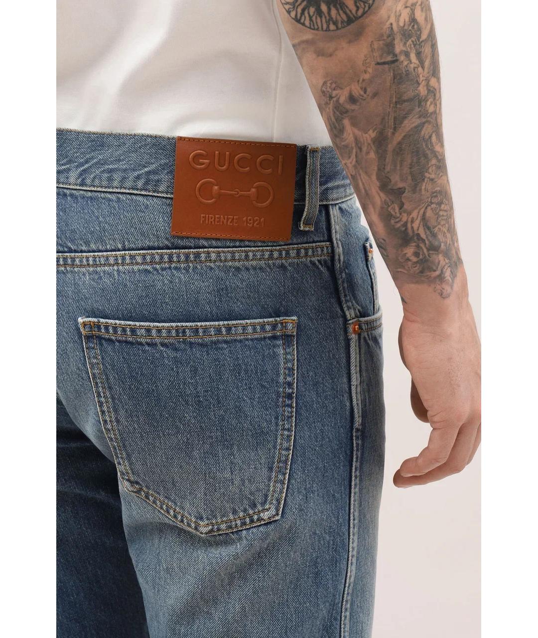 GUCCI Голубые хлопковые джинсы скинни, фото 5