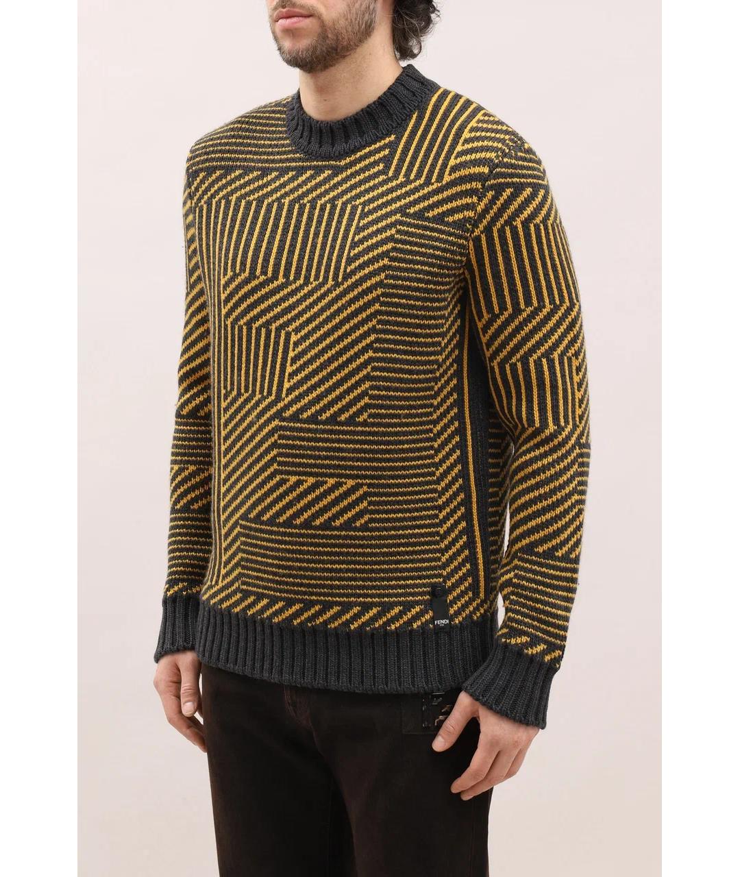 FENDI Желтый шерстяной джемпер / свитер, фото 4