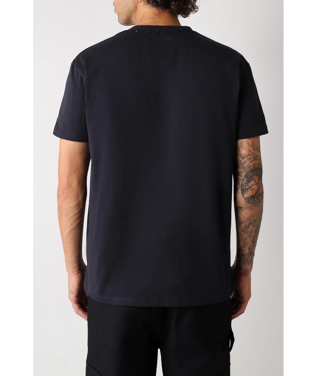 VALENTINO Темно-синяя хлопковая футболка, фото 3