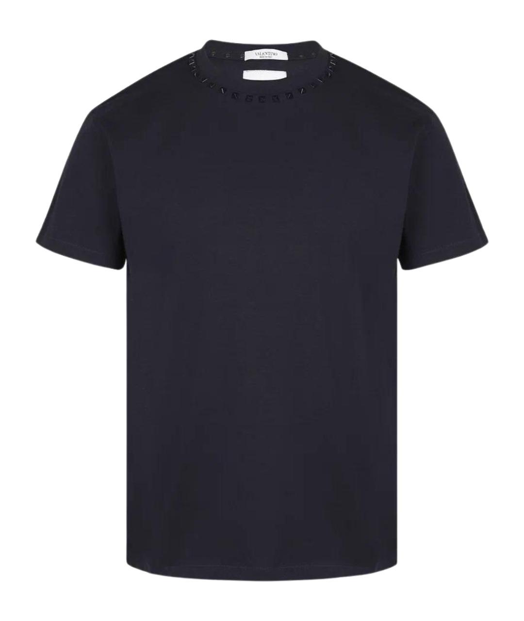 VALENTINO Темно-синяя хлопковая футболка, фото 1