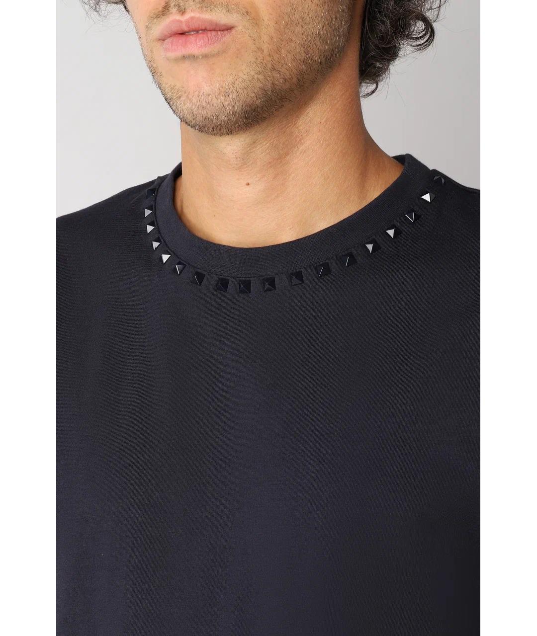 VALENTINO Темно-синяя хлопковая футболка, фото 4