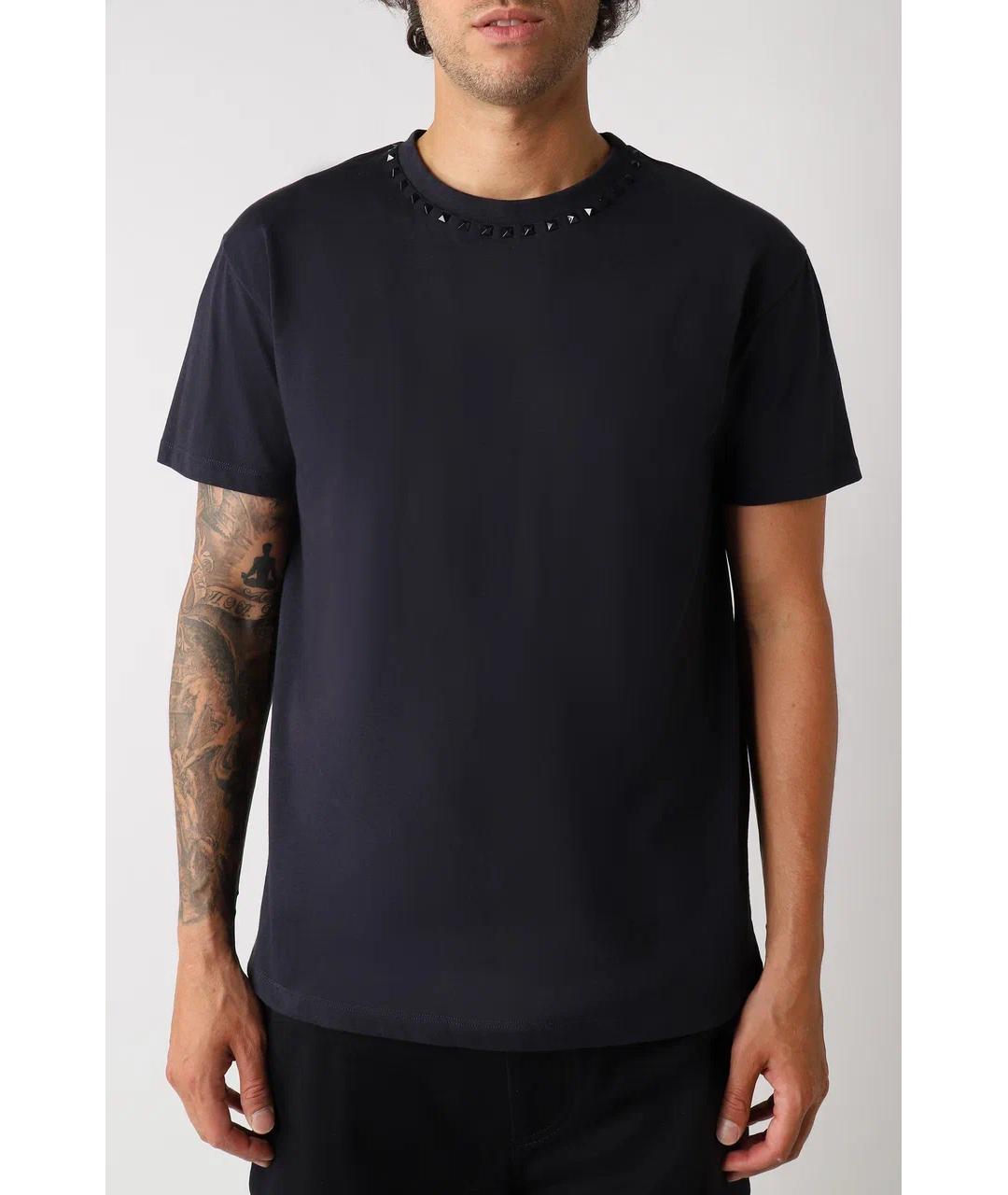 VALENTINO Темно-синяя хлопковая футболка, фото 2