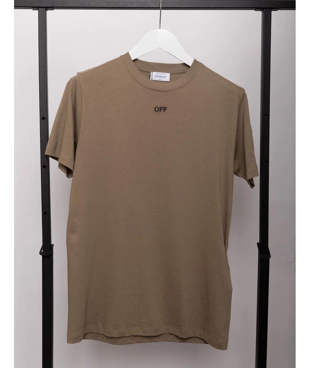 OFF-WHITE Бежевая хлопковая футболка, фото 5