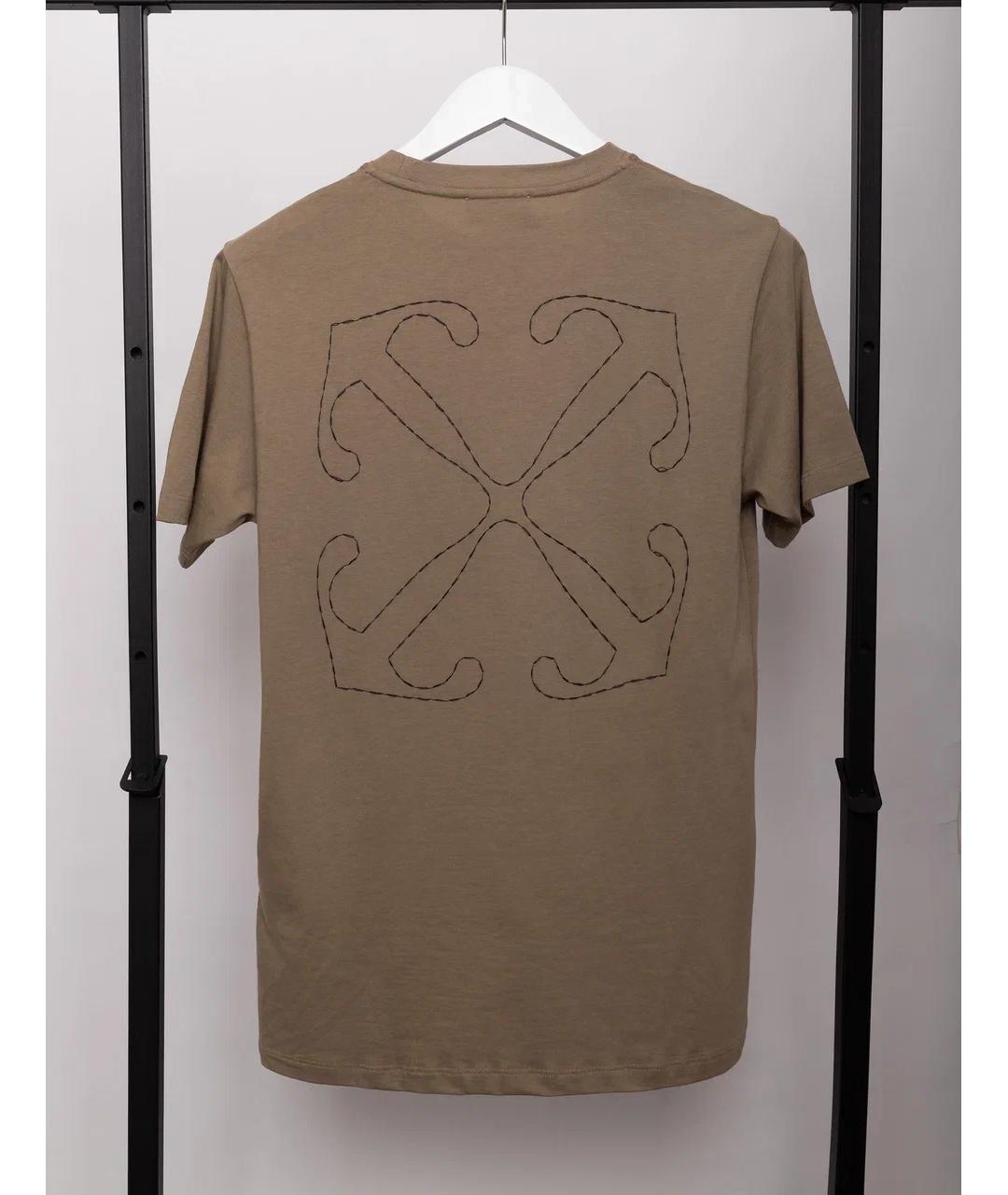 OFF-WHITE Бежевая хлопковая футболка, фото 7