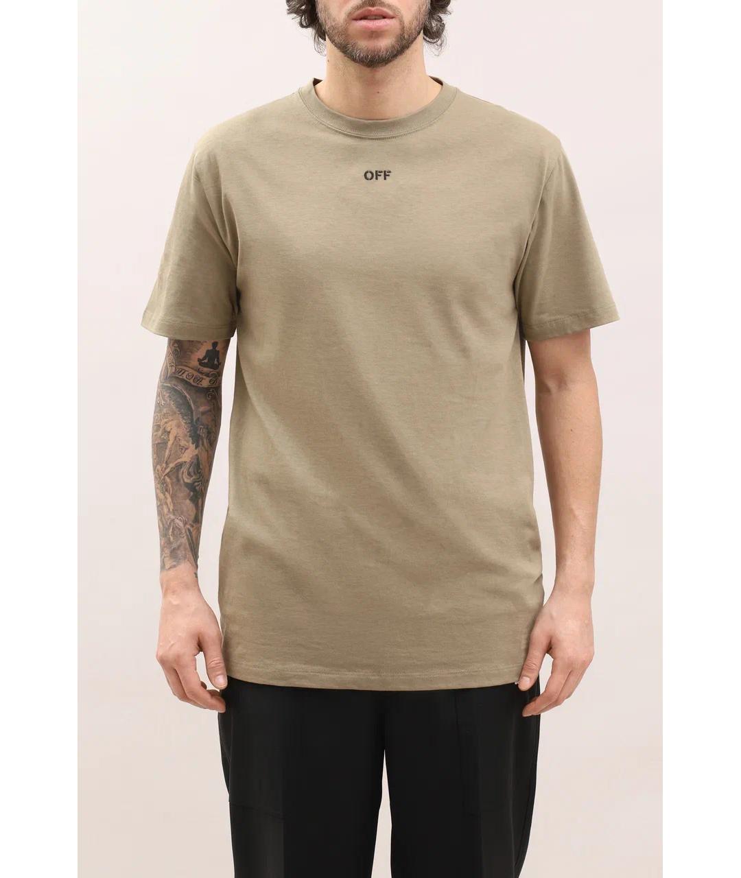 OFF-WHITE Бежевая хлопковая футболка, фото 4
