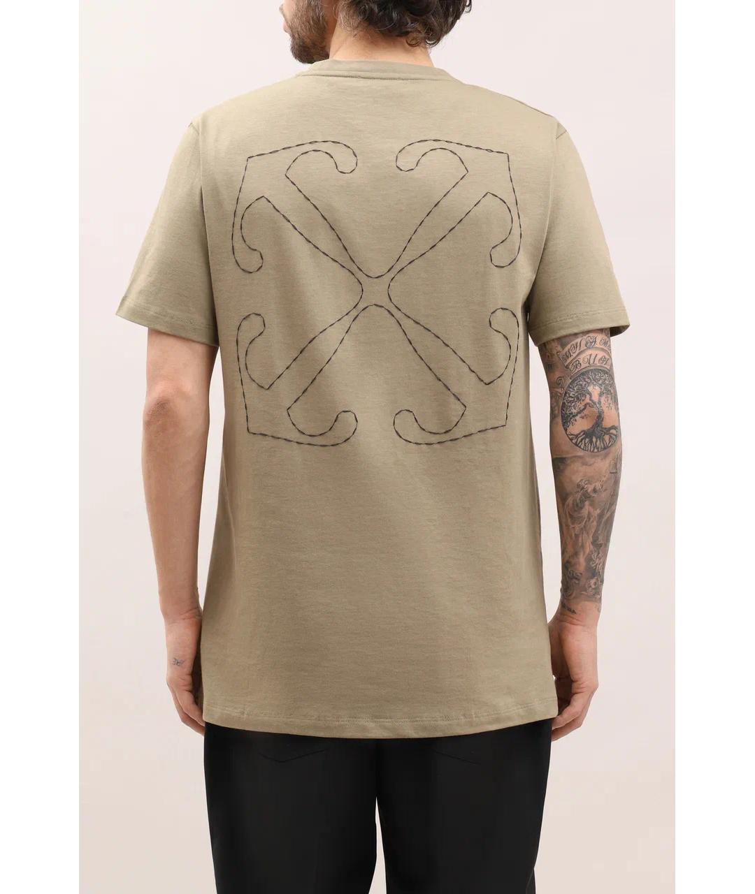 OFF-WHITE Бежевая хлопковая футболка, фото 3