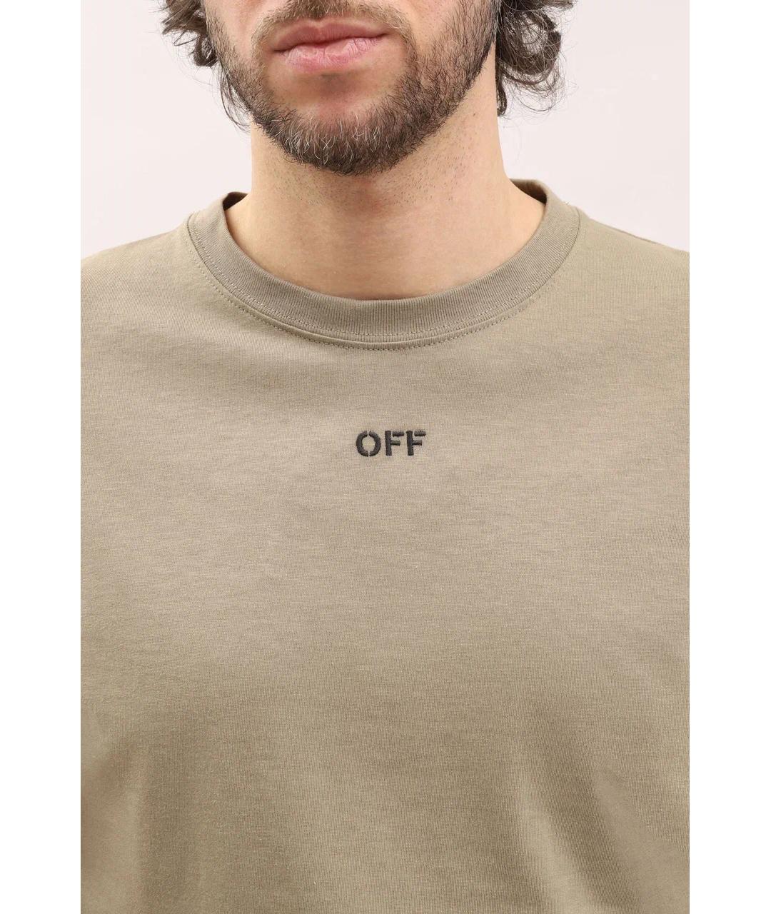 OFF-WHITE Бежевая хлопковая футболка, фото 2