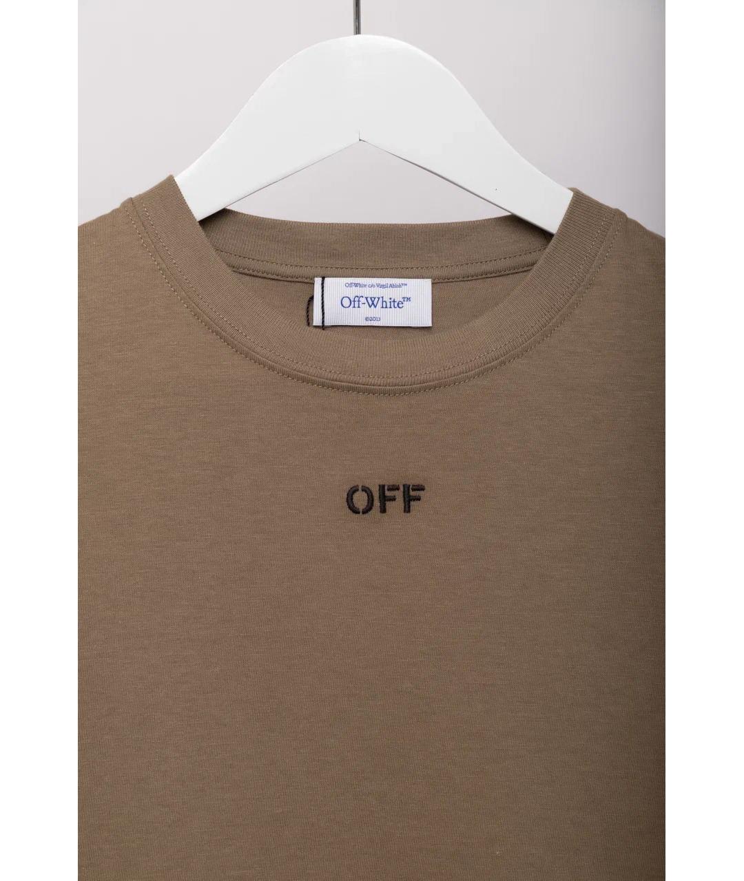 OFF-WHITE Бежевая хлопковая футболка, фото 6