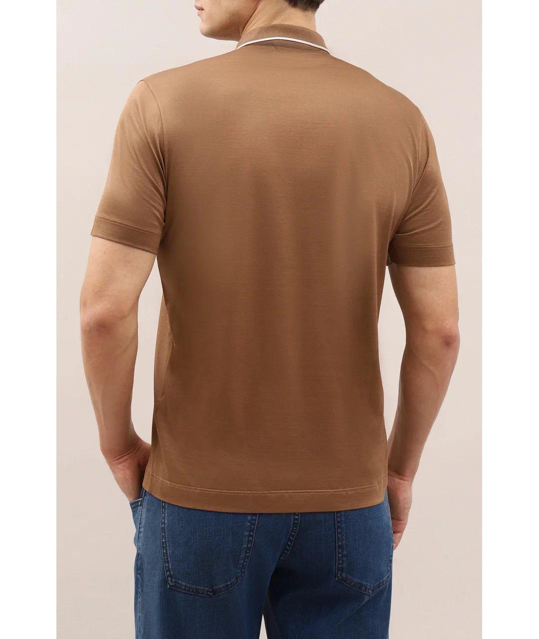 CANALI Коричневое хлопковое поло с коротким рукавом, фото 4