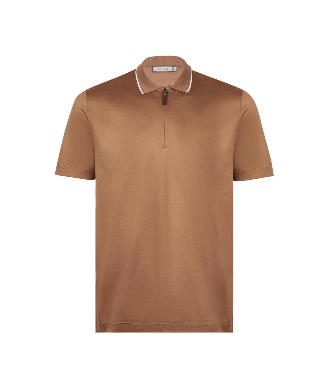 CANALI Коричневое хлопковое поло с коротким рукавом, фото 5