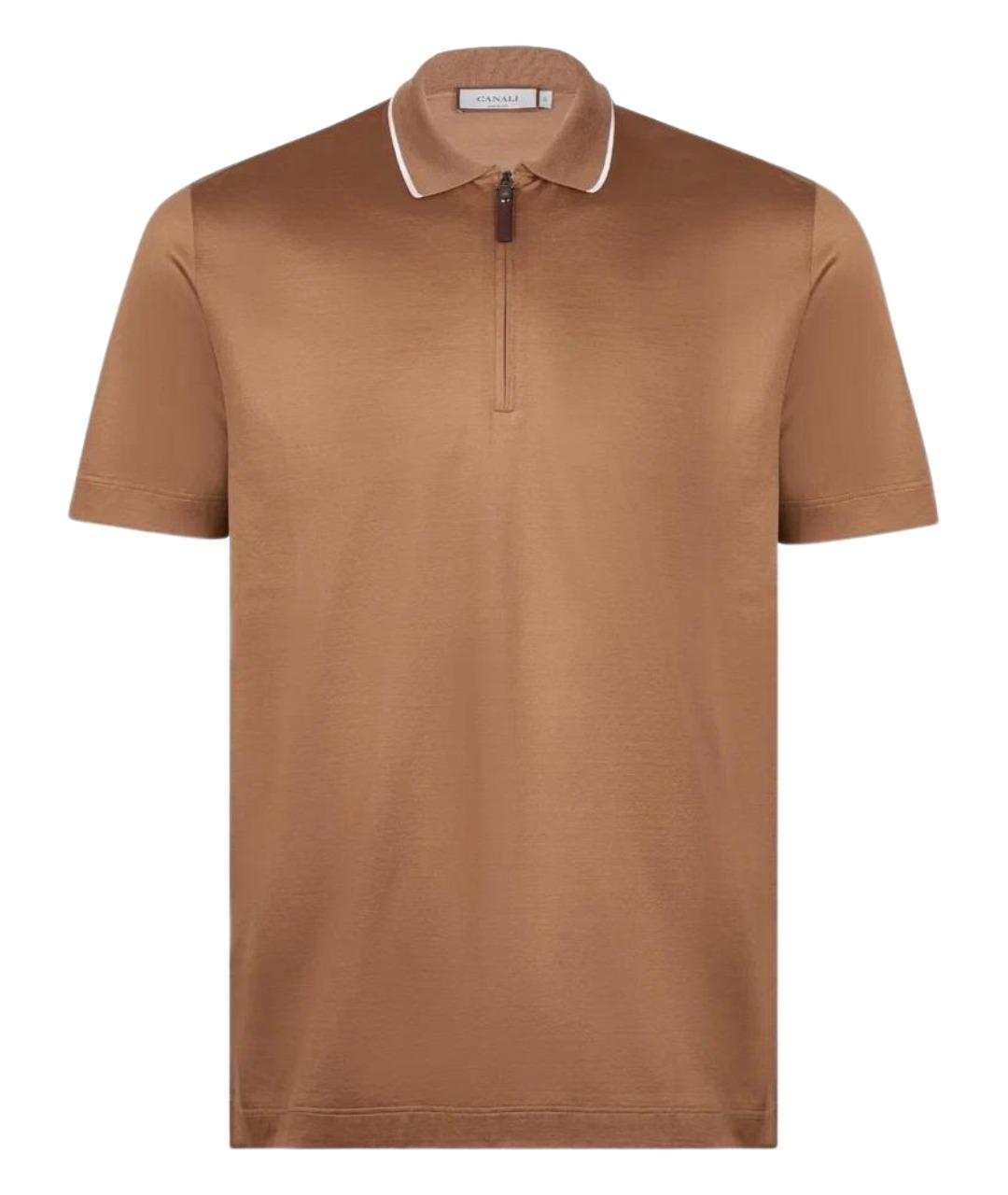 CANALI Коричневое хлопковое поло с коротким рукавом, фото 1