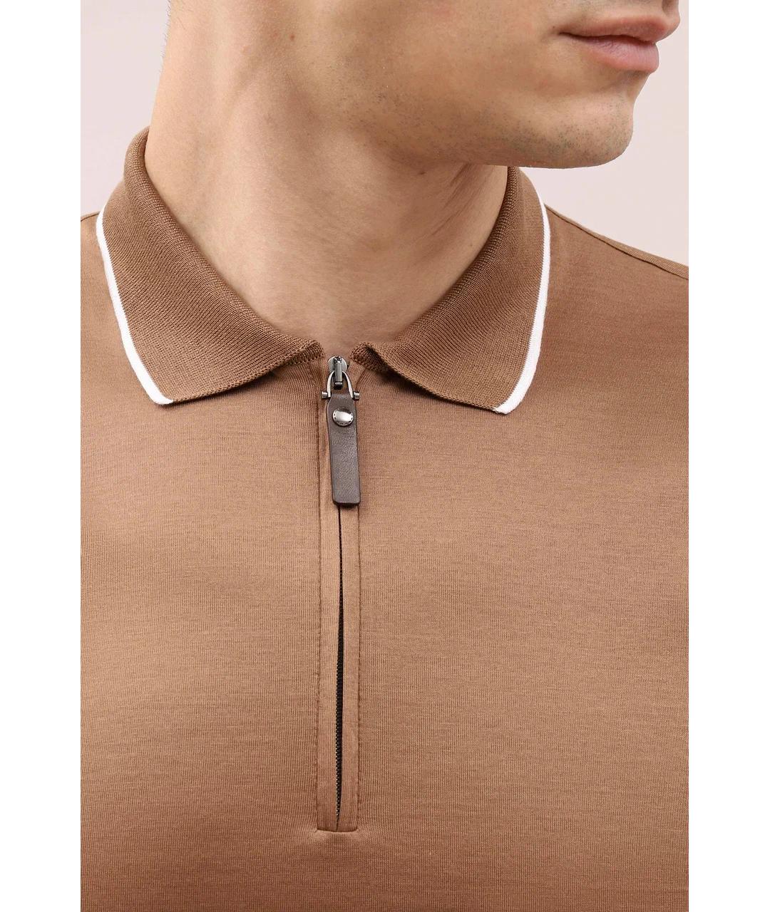 CANALI Коричневое хлопковое поло с коротким рукавом, фото 2