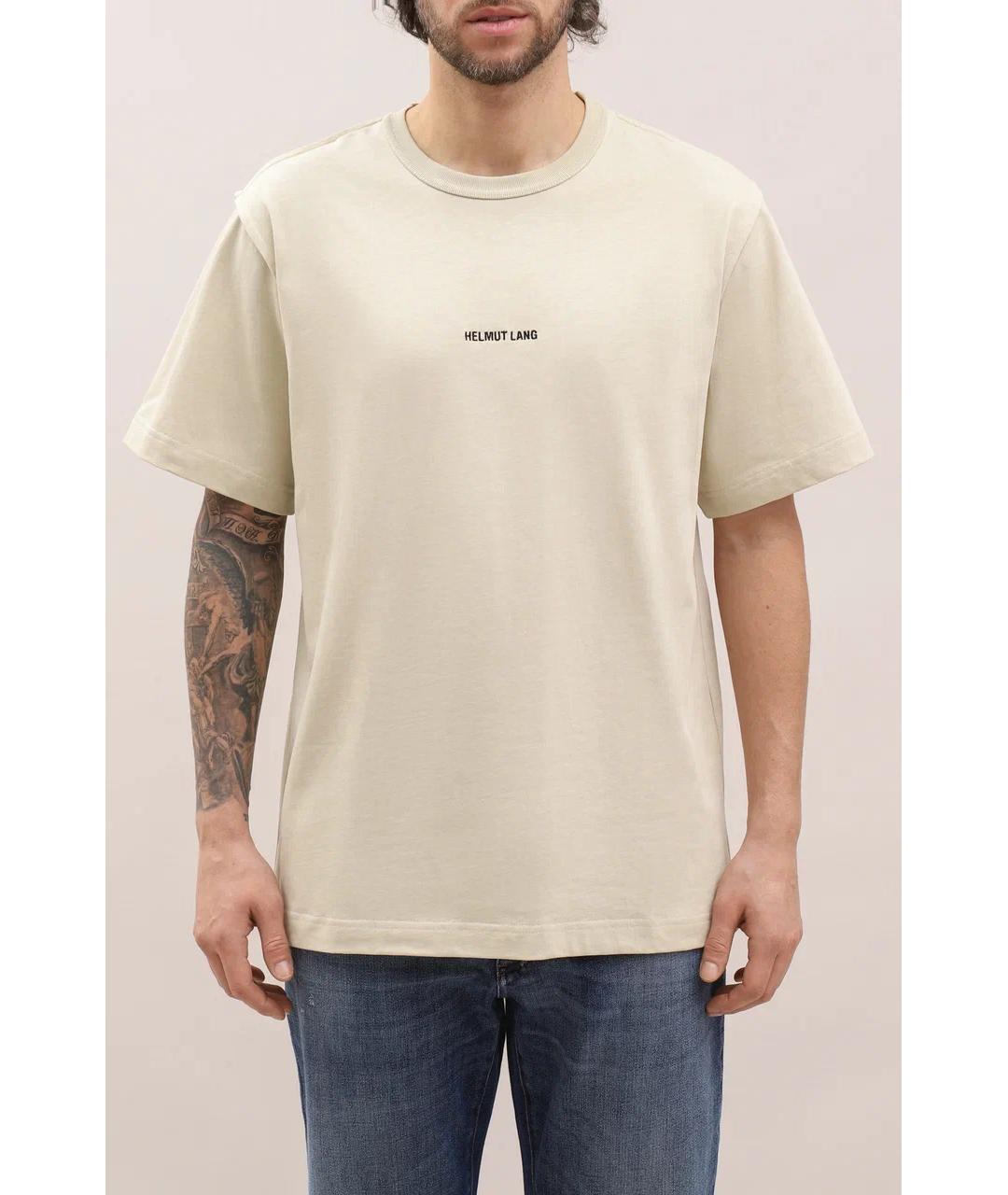HELMUT LANG Бежевая хлопковая футболка, фото 2