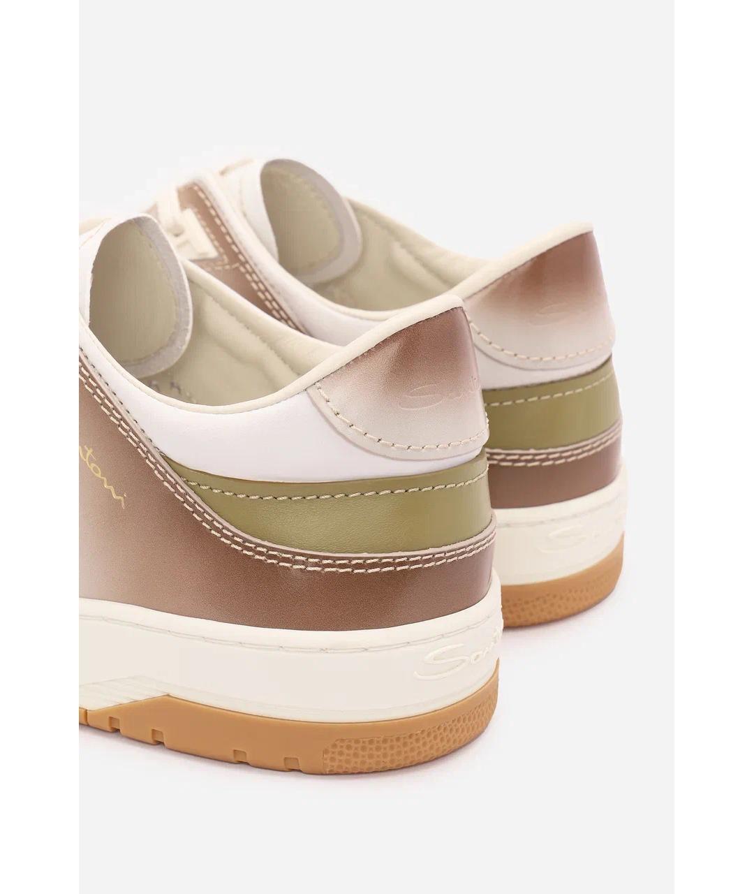 SANTONI Бежевые кожаные низкие кроссовки / кеды, фото 4