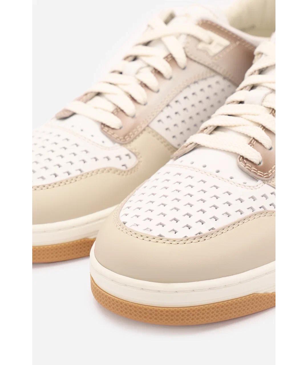 SANTONI Бежевые кожаные низкие кроссовки / кеды, фото 3