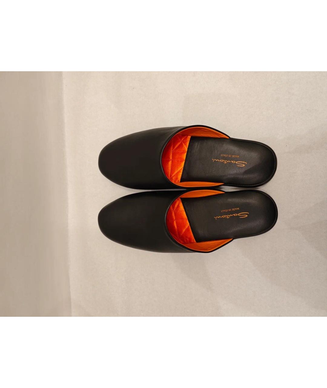 SANTONI Черные кожаные шлепанцы, фото 7