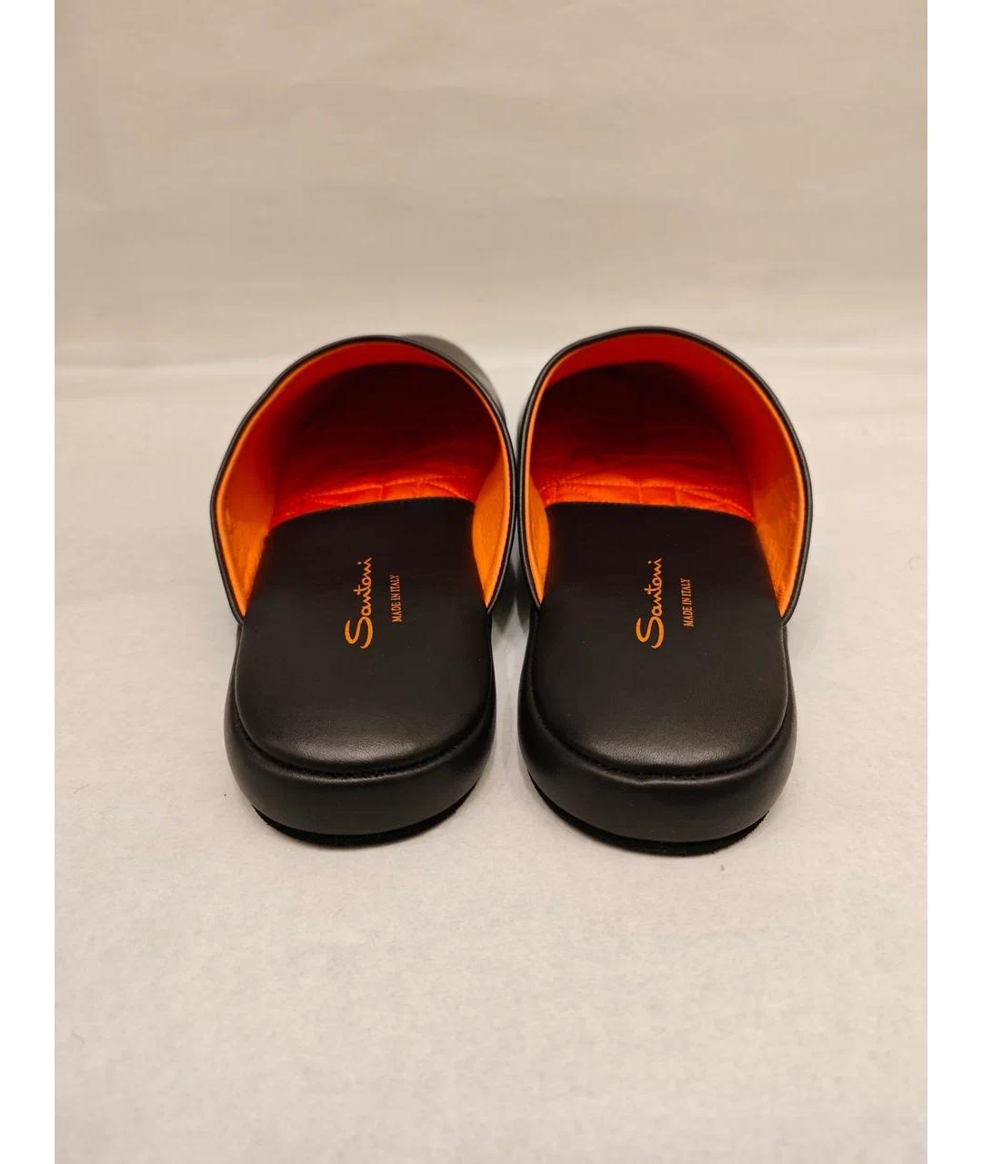 SANTONI Черные кожаные шлепанцы, фото 5