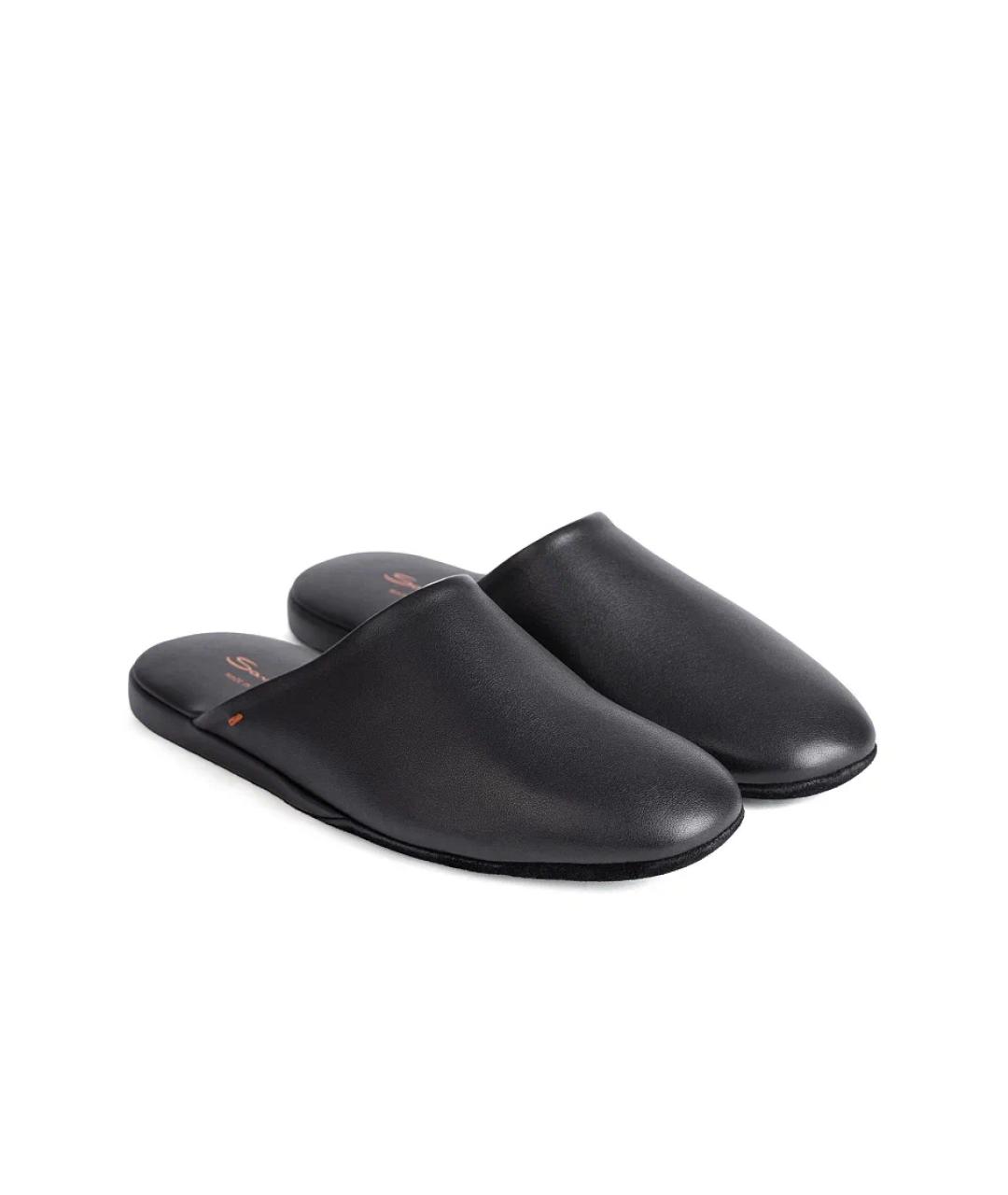 SANTONI Черные кожаные шлепанцы, фото 2
