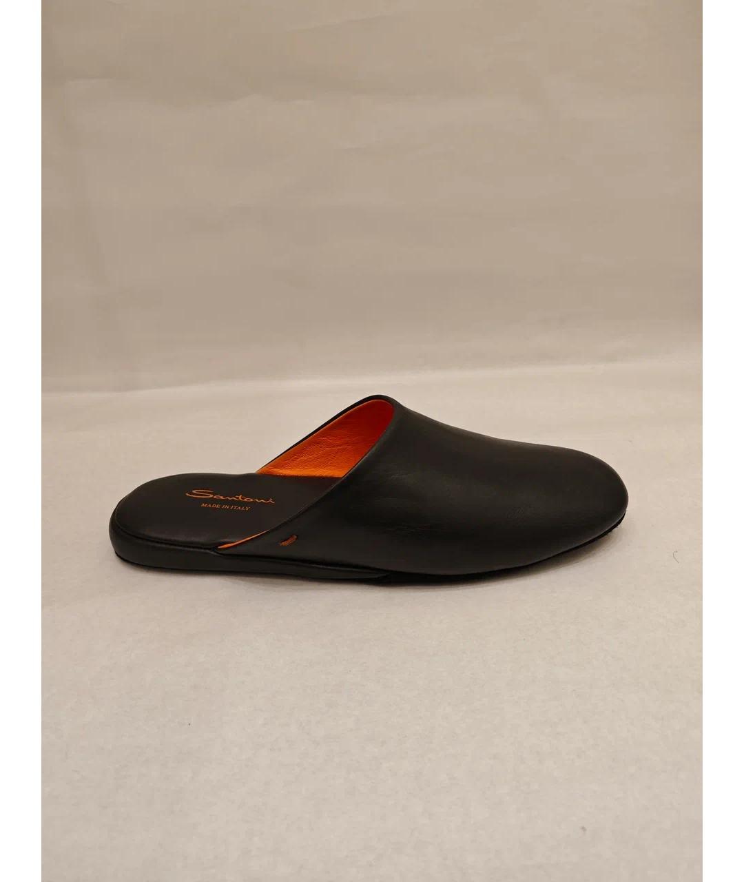 SANTONI Черные кожаные шлепанцы, фото 6