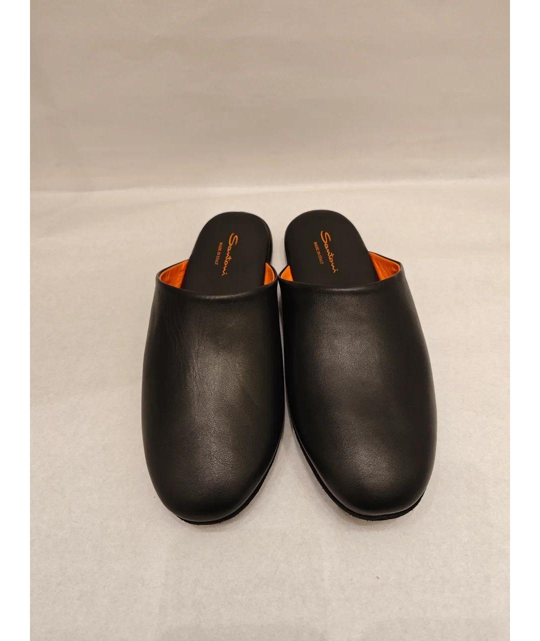 SANTONI Черные кожаные шлепанцы, фото 8