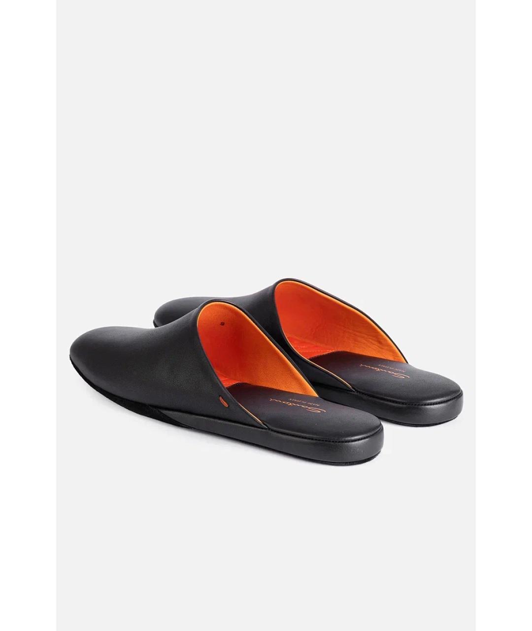 SANTONI Черные кожаные шлепанцы, фото 4