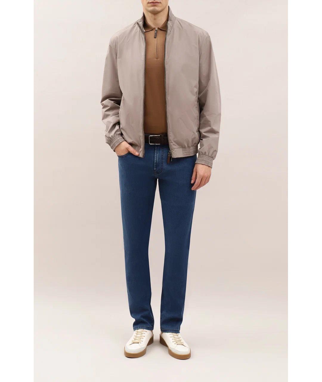 CANALI Синие хлопко-полиэстеровые прямые джинсы, фото 6