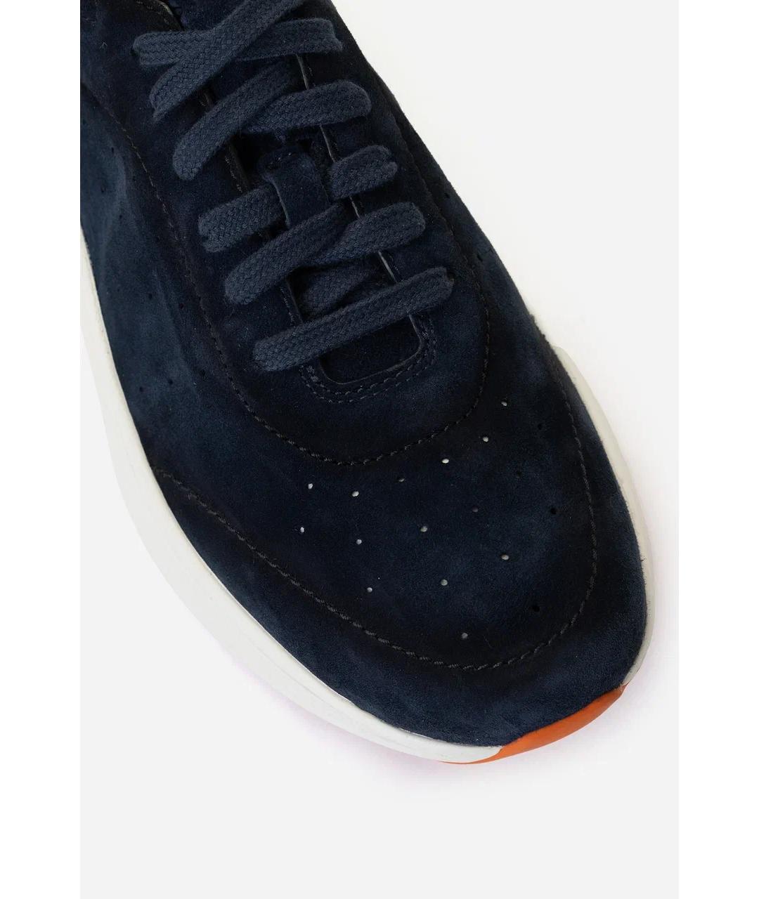 SANTONI Синие замшевые низкие кроссовки / кеды, фото 3