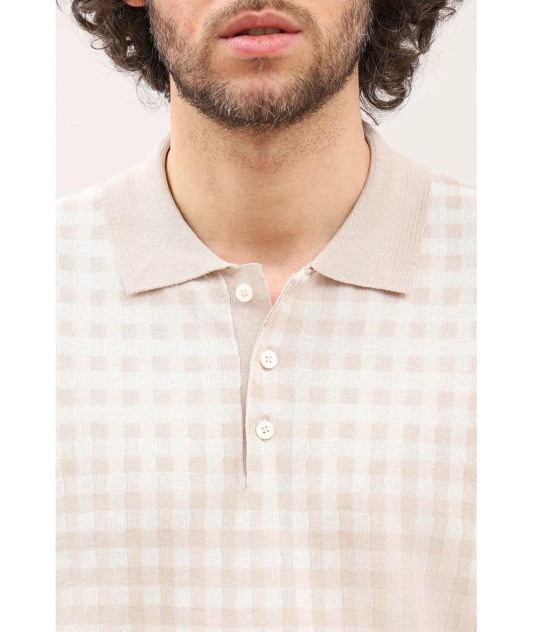 CANALI Бежевое хлопковое поло с коротким рукавом, фото 3