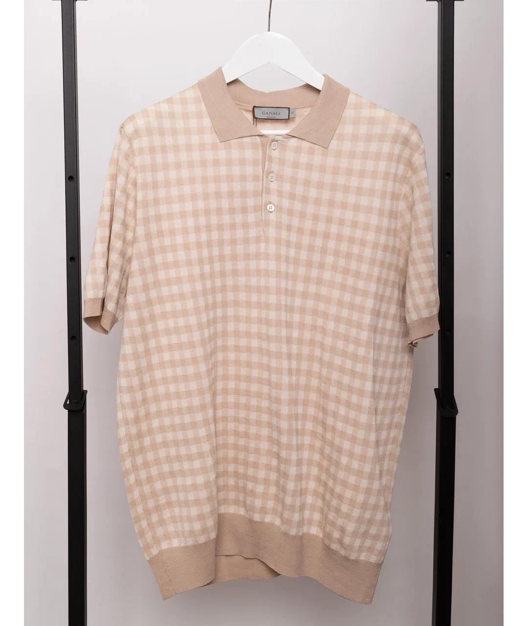 CANALI Бежевое хлопковое поло с коротким рукавом, фото 5