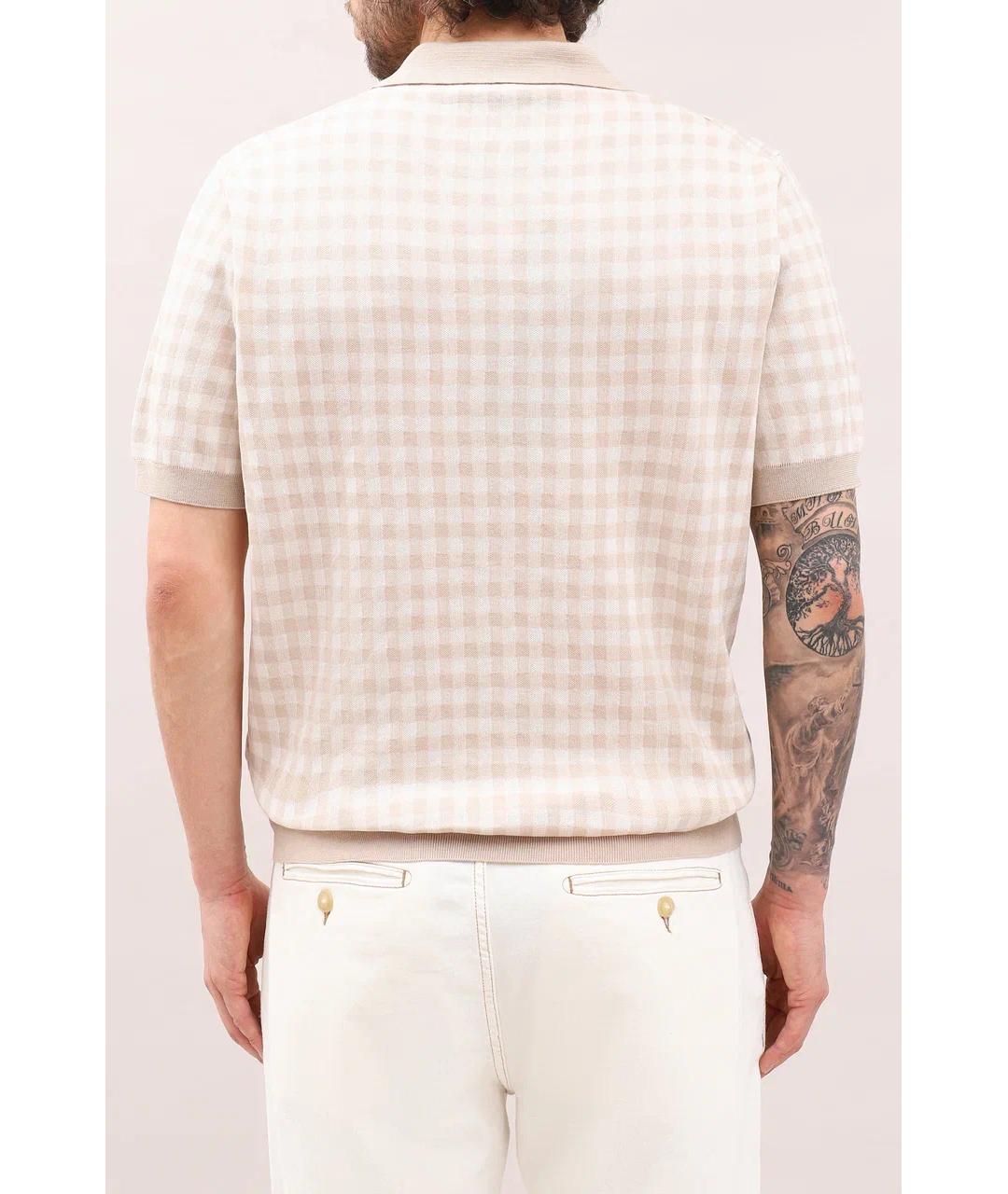 CANALI Бежевое хлопковое поло с коротким рукавом, фото 4