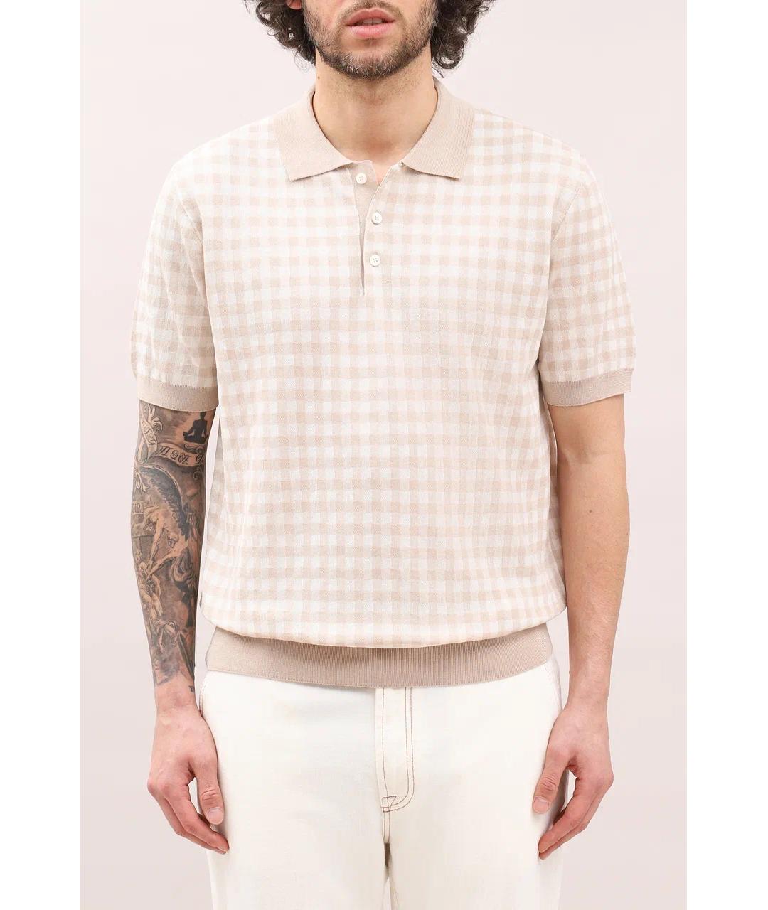 CANALI Бежевое хлопковое поло с коротким рукавом, фото 2