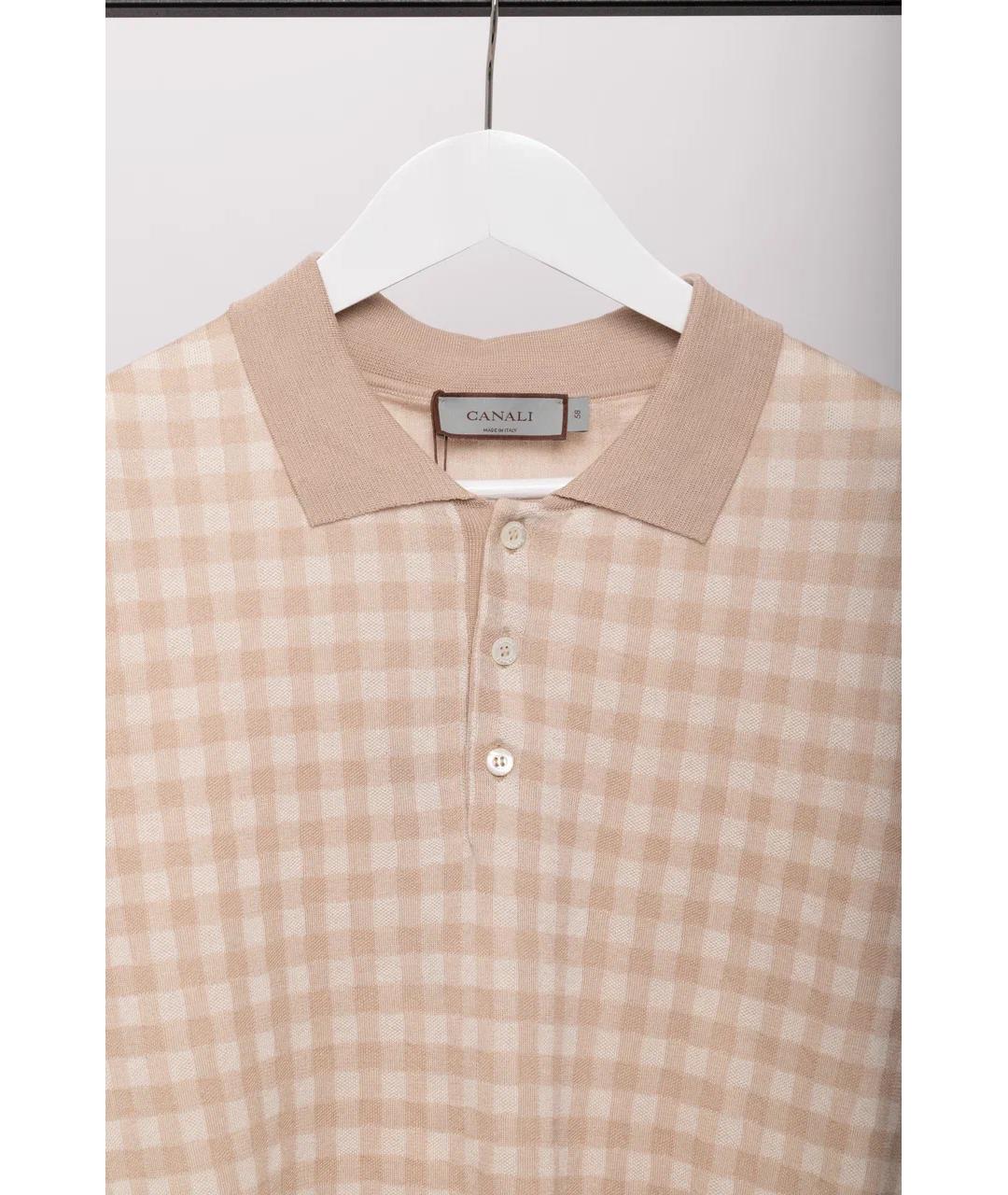 CANALI Бежевое хлопковое поло с коротким рукавом, фото 7
