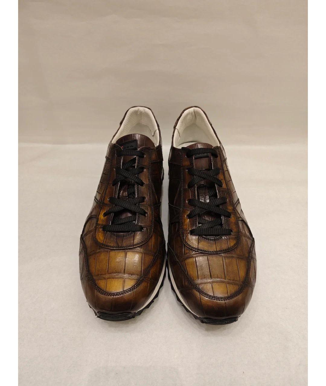 KITON Коричневые низкие кроссовки / кеды из экзотической кожи, фото 2